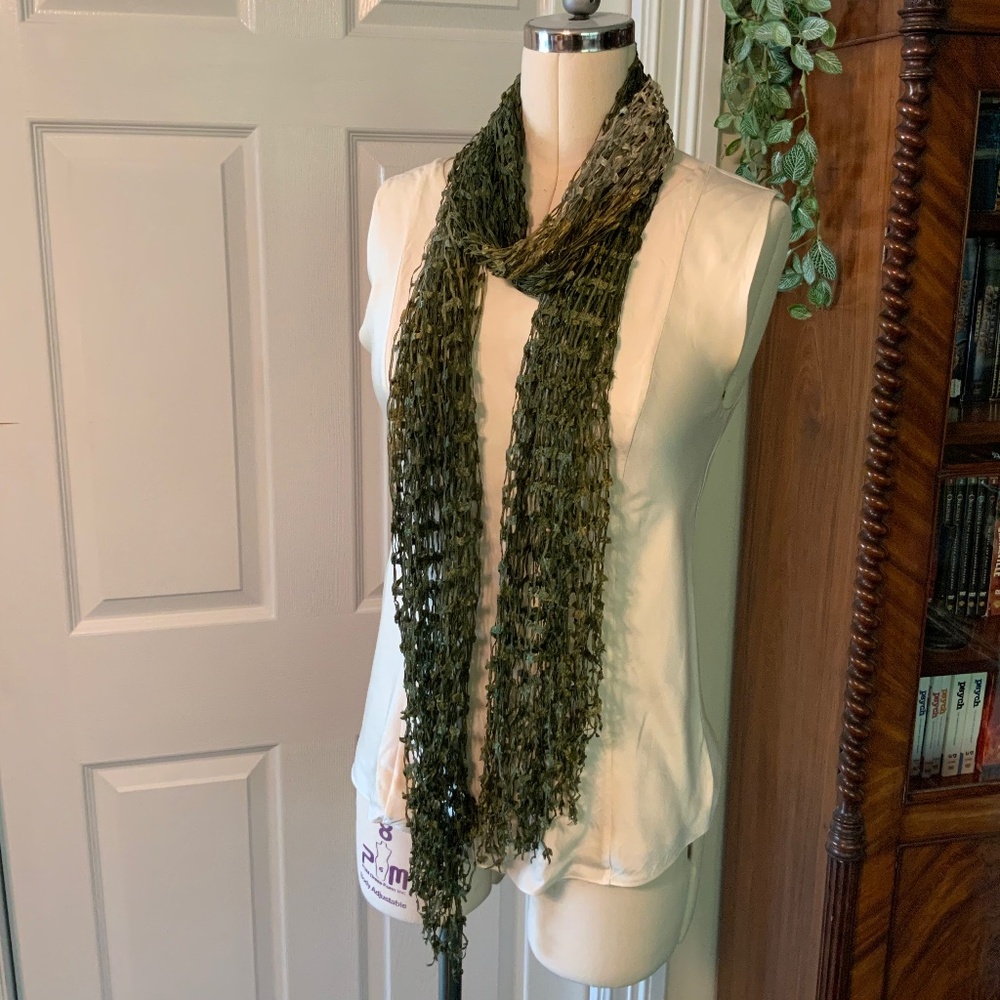 Green Silk Scarf Netted - Variable Colors Of Green - image 3